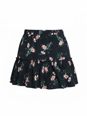 Carve Designs 100% Organic Cotton Floral Tiered Mini Skirt Blue w/pink flowers L
